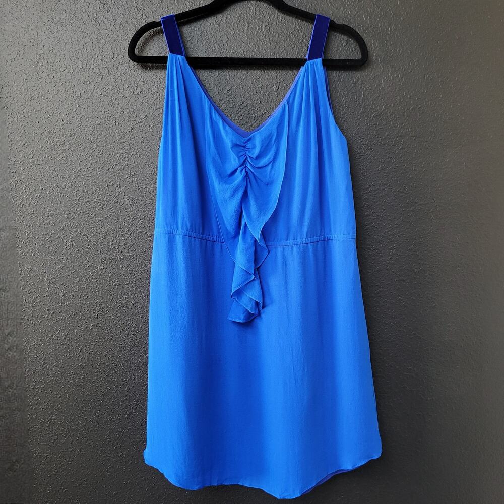 Rebecca Taylor 100% Silk Blue Ruffle Front Sleeveless Dress Cocktail Party